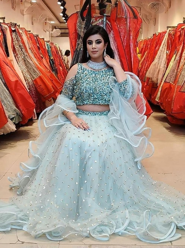 Mert Mert India Embellished Semi Stitched Lehenga Choli(Light Blue) - Flipkart Deal