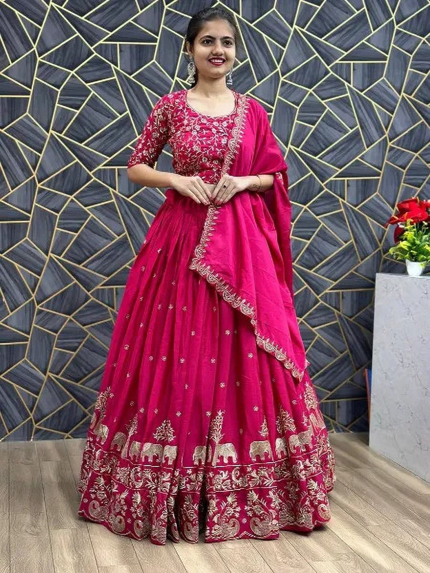 GOONDHI GOONDHI Embroidered Semi Stitched Lehenga Choli(Pink) - Flipkart Deal