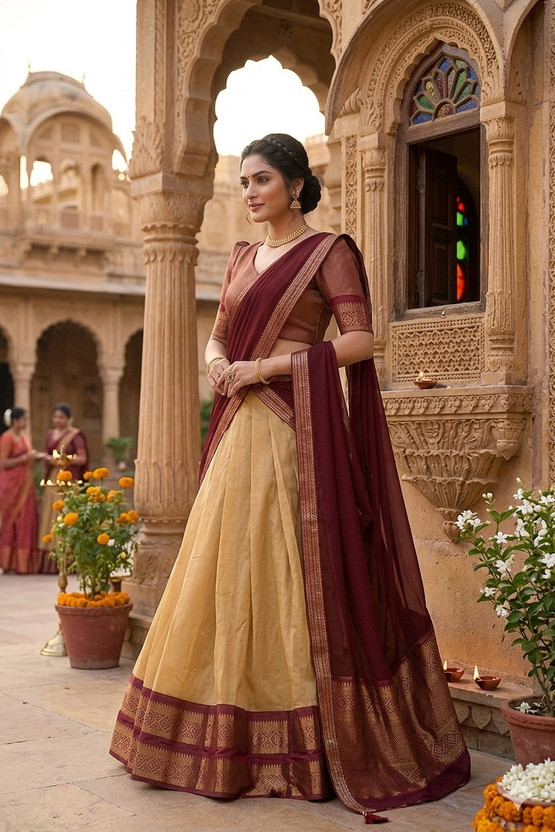Harshiv Textile Printed Semi Stitched Lehenga Choli(Maroon)