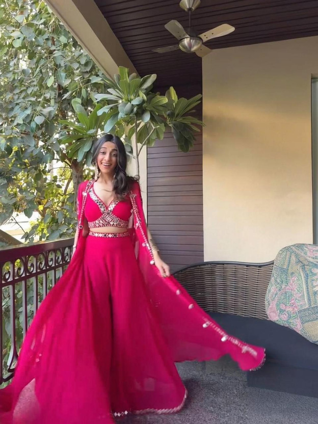 nilormy nilormy Embellished Stitched Lehenga & Crop Top(Pink) - Flipkart Deal