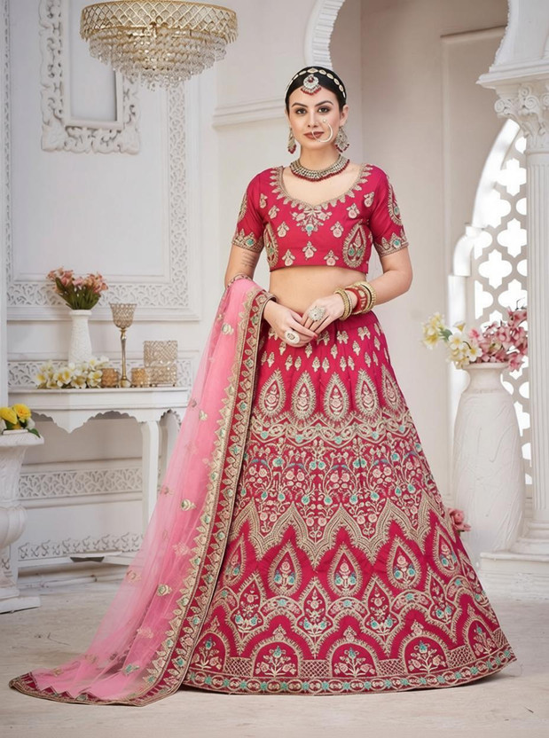 Reelove Factory Embroidered Semi Stitched Lehenga Choli(Red)
