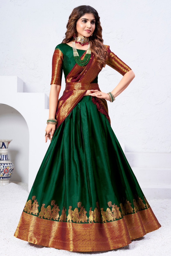 Mert India Embellished Semi Stitched Lehenga Choli(Green)