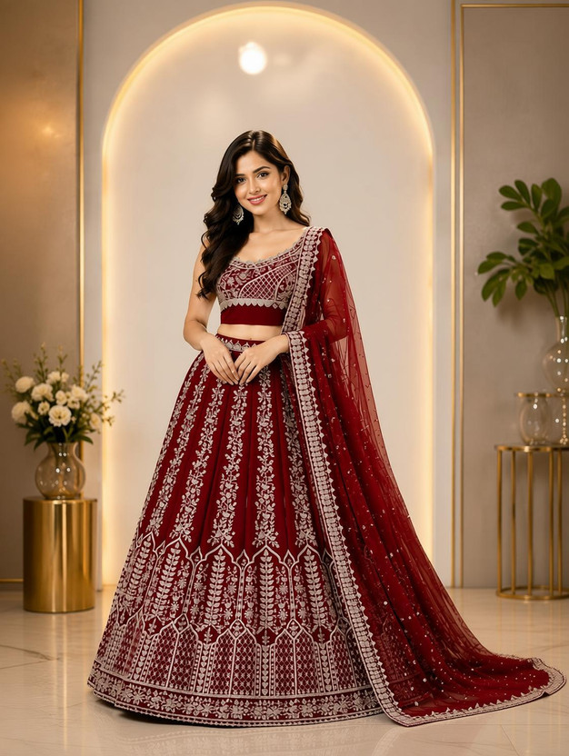 Udbhav Udbhav Export Embroidered Semi Stitched Lehenga Choli(Maroon) - Flipkart Deal