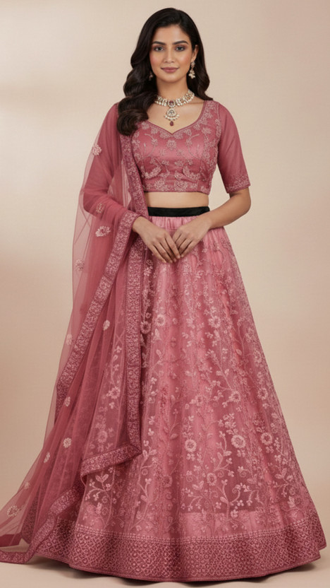 G2J BROTHERS Embellished Semi Stitched Lehenga Choli(Pink)