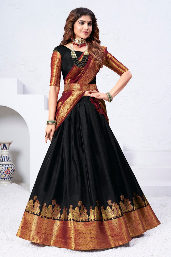 Mert India Embellished Semi Stitched Lehenga Choli(Black)