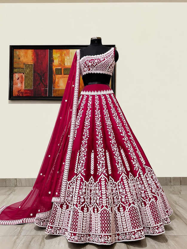Udbhav Export Embroidered Semi Stitched Lehenga Choli(Pink)