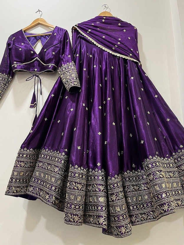 Udbhav Export Embroidered Semi Stitched Lehenga Choli(Purple)