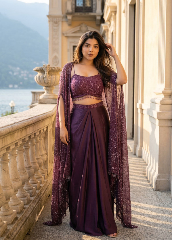 Trivety Trivety Embellished Stitched Lehenga with Jacket(Purple) - Flipkart Deal