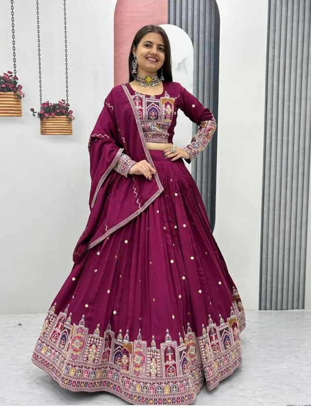 PEDR TRENDS Embroidered Semi Stitched Lehenga Choli(Maroon)