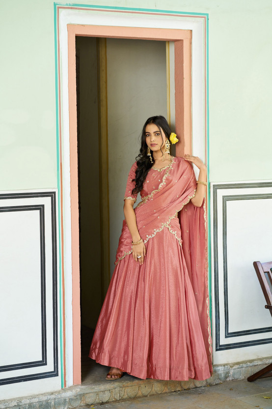 KRISHU KRISHU ETHNICS Embellished Semi Stitched Lehenga Choli(Orange) - Flipkart Deal