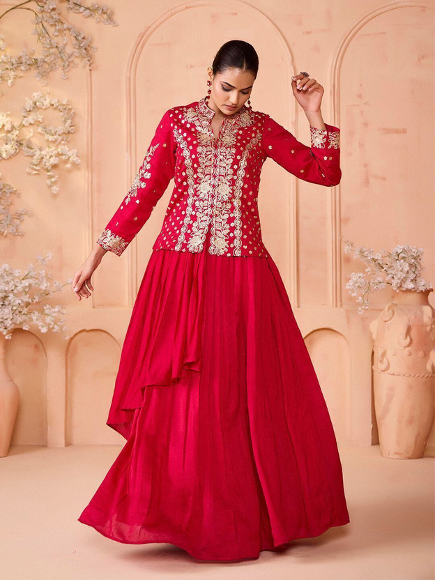 Madhuram Embroidered Stitched Lehenga with Jacket(Pink)
