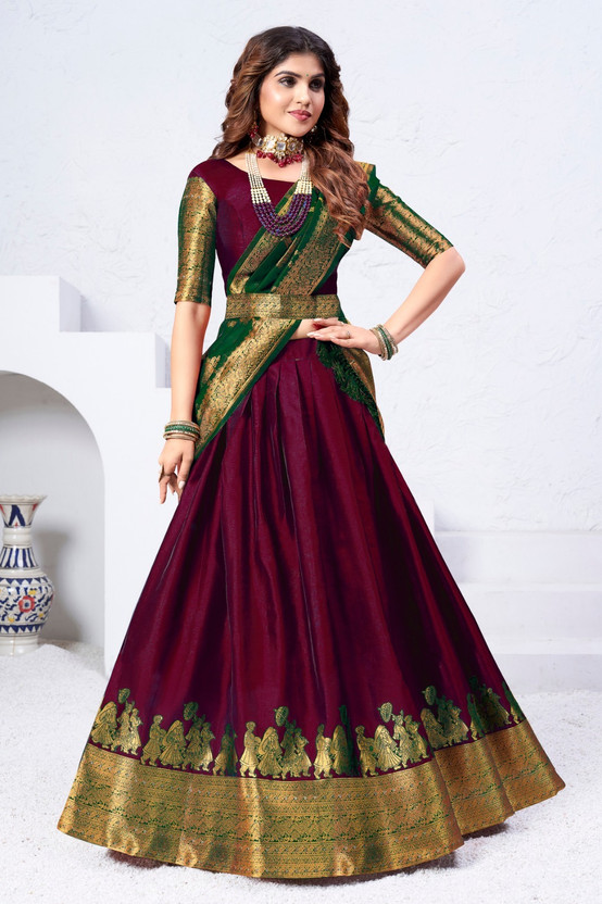 Mert India Embellished Semi Stitched Lehenga Choli(Maroon)