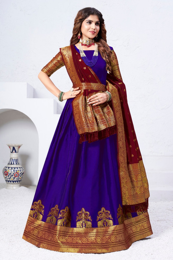 Mert India Embellished Semi Stitched Lehenga Choli(Purple)
