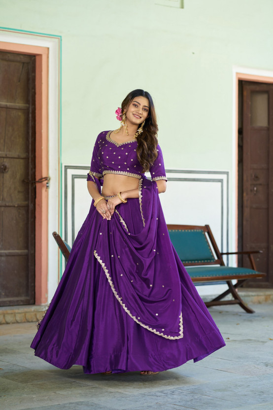 KRISHU KRISHU ETHNICS Embroidered Semi Stitched Lehenga Choli(Purple) - Flipkart Deal