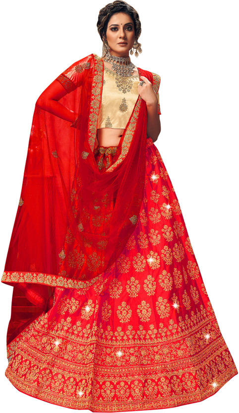 ShopGlobal ShopGlobal Embroidered Semi Stitched Lehenga Choli(Red) - Flipkart Deal
