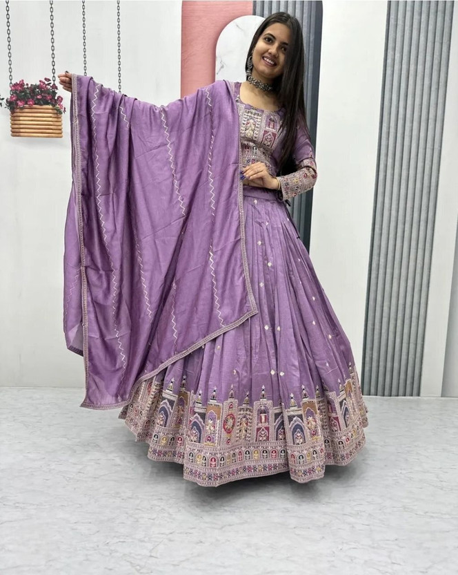 PEDR TRENDS Embroidered Semi Stitched Lehenga Choli(Multicolor)