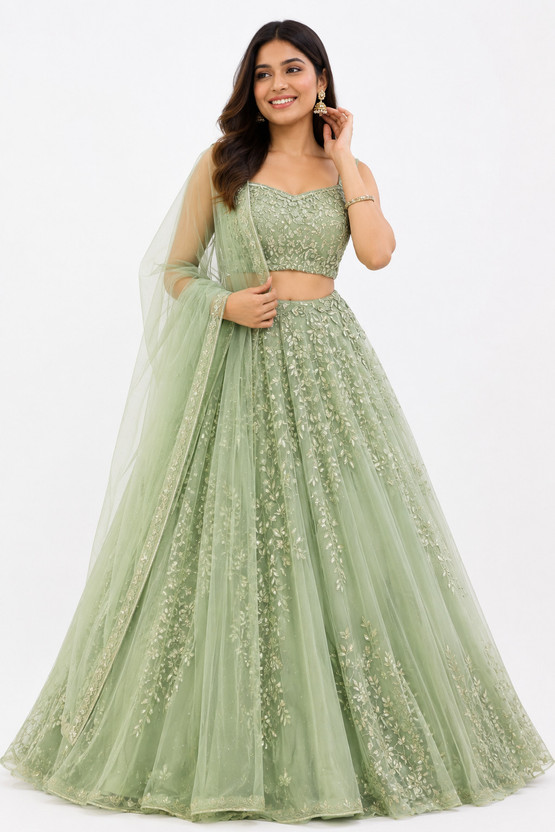 Avadh Creation Embroidered Semi Stitched Lehenga Choli(Light Green)
