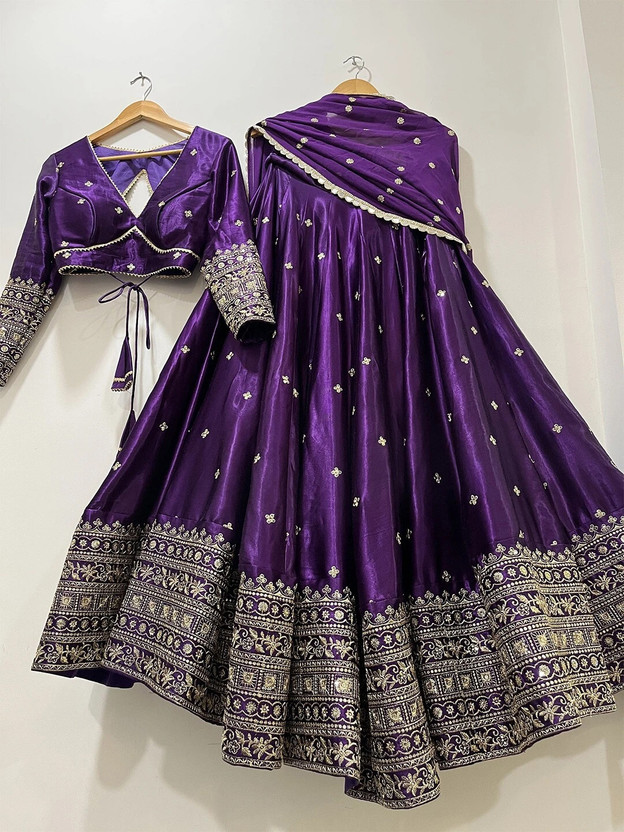 Trijal Fab Embellished Semi Stitched Lehenga Choli(Purple)