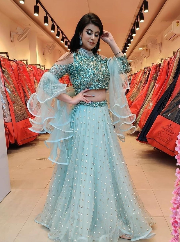 Mert Mert India Embellished Semi Stitched Lehenga Choli(Light Blue) - Flipkart Deal