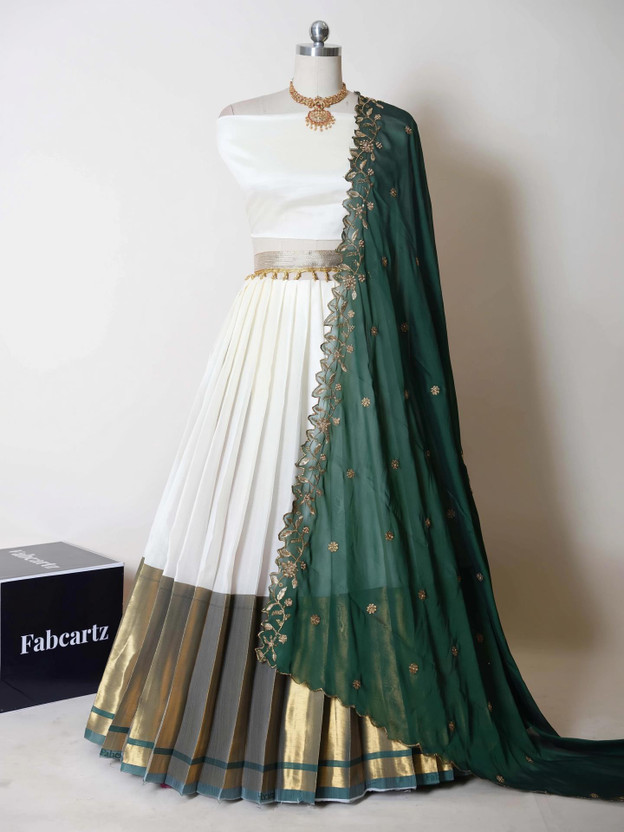 Fabcartz Self Design Semi Stitched Lehenga Choli(Dark Green)