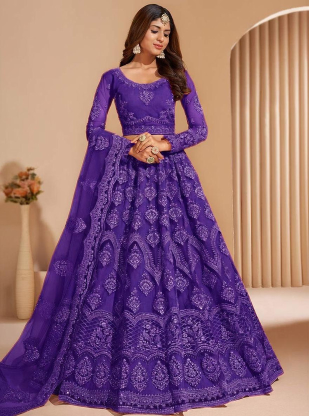 Udbhav Export Embroidered Semi Stitched Lehenga Choli(Purple)