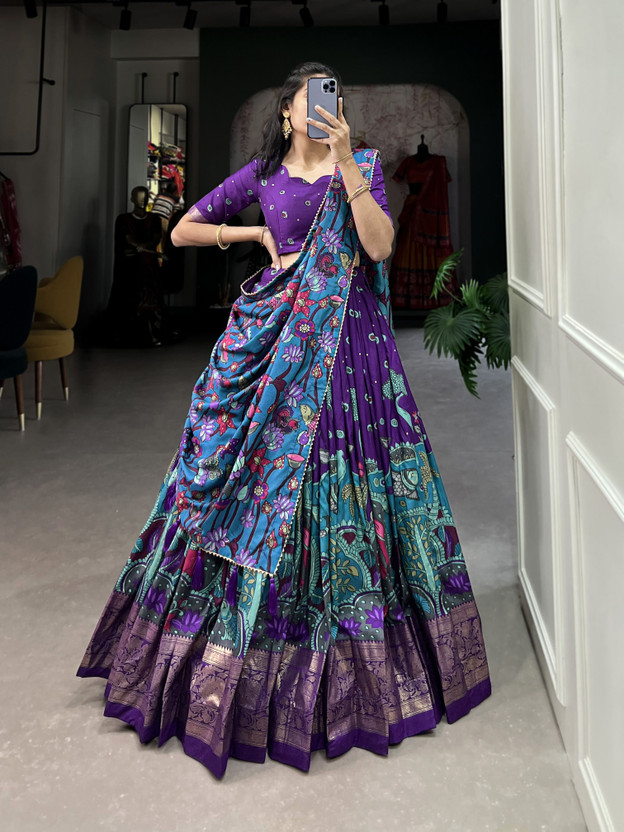 SILLYGUDY SILLYGUDY Printed Semi Stitched Lehenga Choli(Purple, Light Blue) - Flipkart Deal