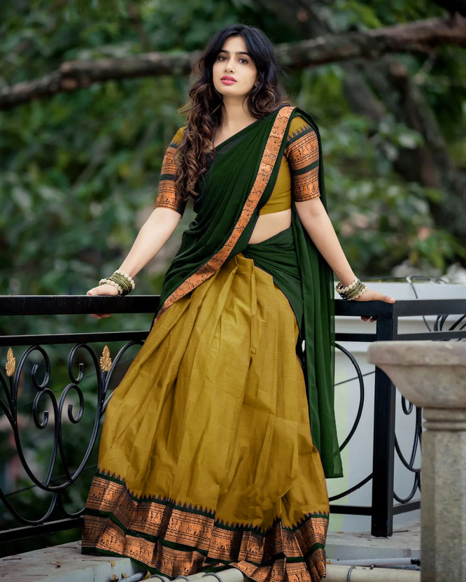 PAVITRAA SAREES Solid Semi Stitched Lehenga Choli(Gold, Green)