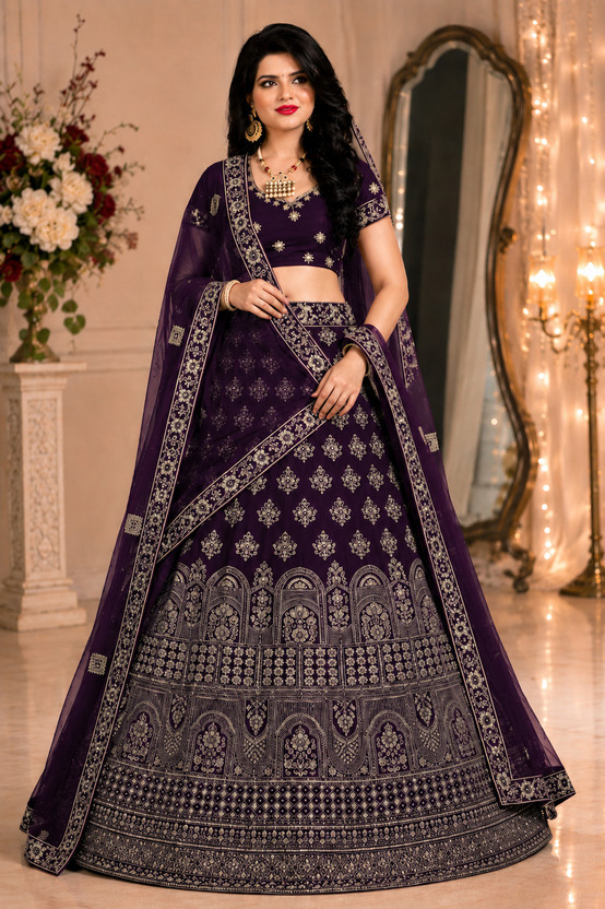 Pixel Pixel India Embroidered Semi Stitched Lehenga Choli(Purple) - Flipkart Deal