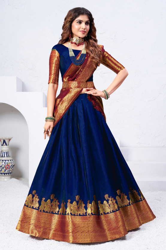 Mert India Embellished Semi Stitched Lehenga Choli(Blue)