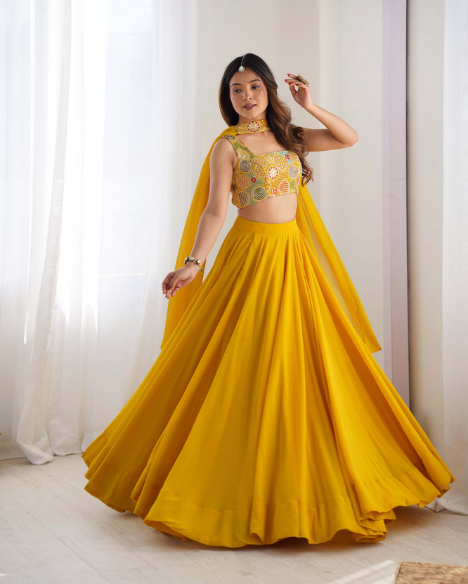 Trivety Embellished Stitched Lehenga Choli(Yellow)