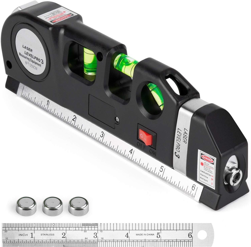 romj Laser Level Tool | Multipurpose Laser Level Kit, Metric Rulers Level Pro Multipurpose Level Laser Measuring Tape with Ruler, 3 Mode Laser with Bubbles Non-magnetic Line Level(18.5 cm)