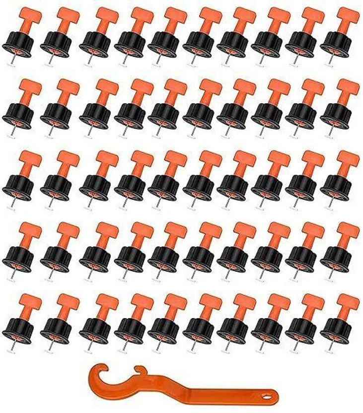 house house of common Reusable Tile Levelling System Complete Kit for Floor & Wall Tiles (Pack of 50 Pcs T Needle, 50 Pcs Cap & 1 Wrench) (Orange & Black) | Tile Spacers Non-magnetic Post Level(1.2 cm) - Flipkart Deal