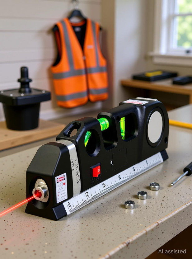AQUABUCKET Laser level Laser Line leveler Beam Tool with Metric Rulers Distance Laser Level Spirit Level Meter Pro 3 Leveller Line Measuring Tape Non-magnetic Line Level(30 cm)