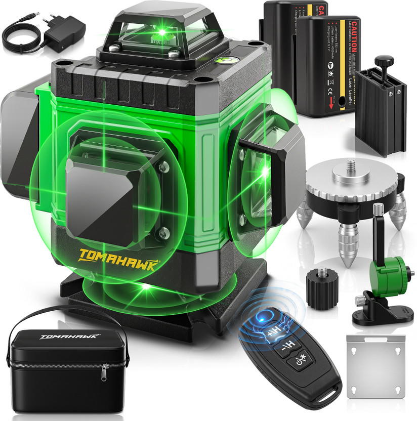 Tomahawk BMT-1666 |4D Green Cross Laser Level Pro for Construction, 4x360°|1 Mtr Tripod| Non-magnetic Line Level(15 cm)