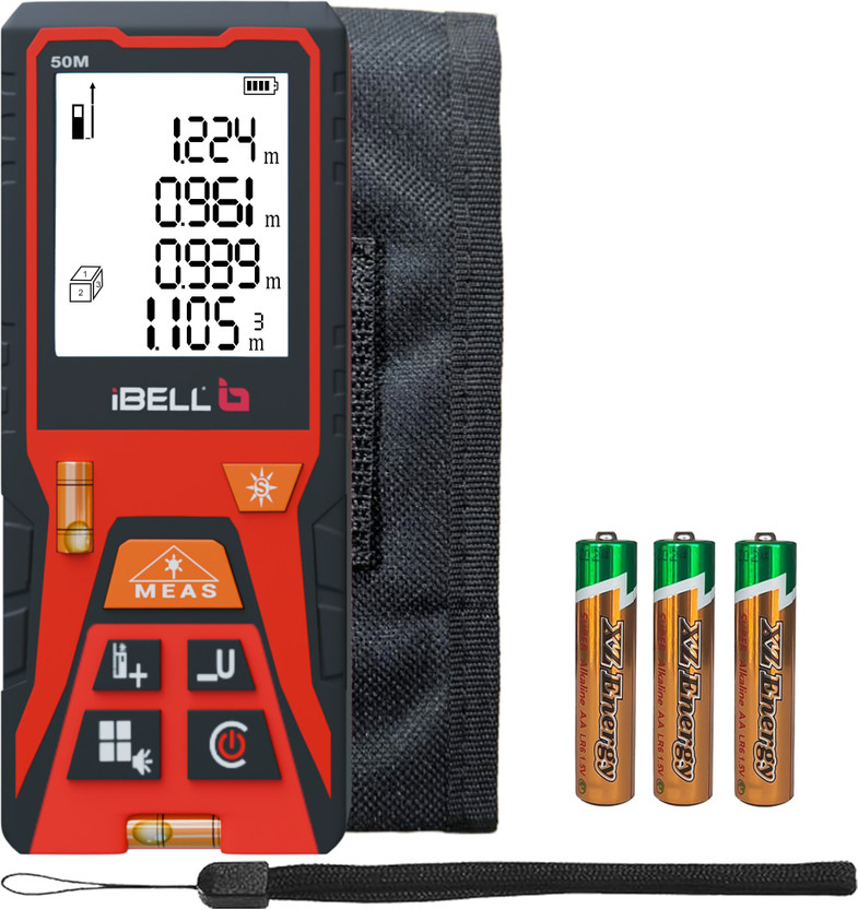 iBELL DM50-02 Professional Laser Distance Meter 50M, Indoor & Outdoor Mode, Max/Min & Continuous Measurement, Ideal for Home, DIY & Professional Use, Magnetic Engineer's Precision Level(16 cm)