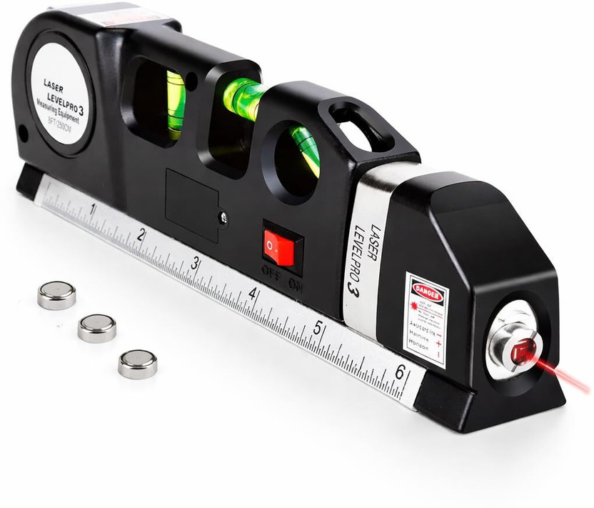 Pasef Multipurpose ABS Laser Level Line Instrument Kit Basic Cross Line Aligner Measuring Ruler 8ft 2.5m for Frame Hanging Cabinet Tile Surface Alignment Magnetic Line Level(30 cm)