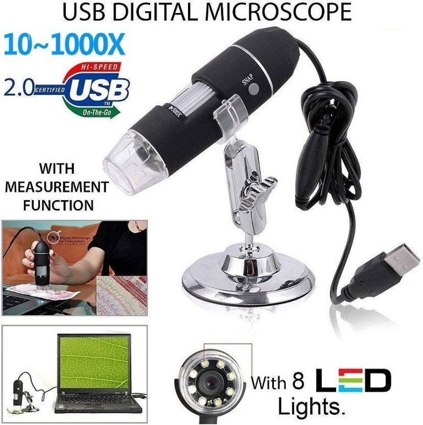 GoodsBazaar 10X-1000X USB Magnifier Microscope Portable Digital USB Microscope Camera Zoom 1000x 2MP 8 LED USB Portable Digital Microscope 8 LED Magnification Endoscope Non-magnetic Engineer's Precision Level(10 cm)
