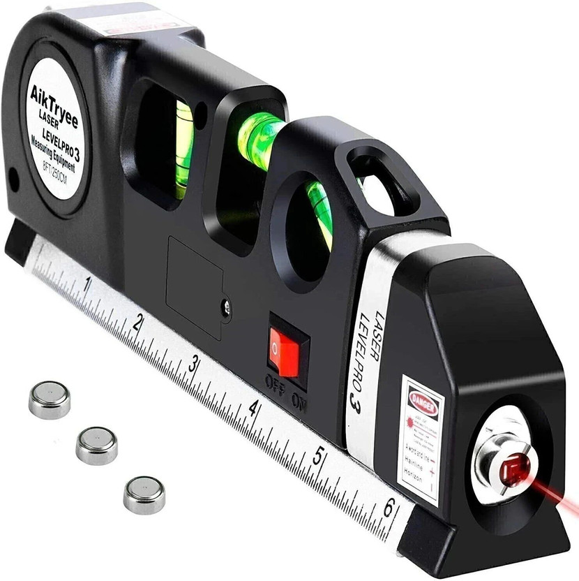 AncientKart Laser Level Line Laser Tape Ruler Adjusted and Metric Rulers Level Pro 3 Standard Cross Line 8 feet Measure Tape Ruler Tool Adjusted Non-magnetic Electronic Level(250 cm)