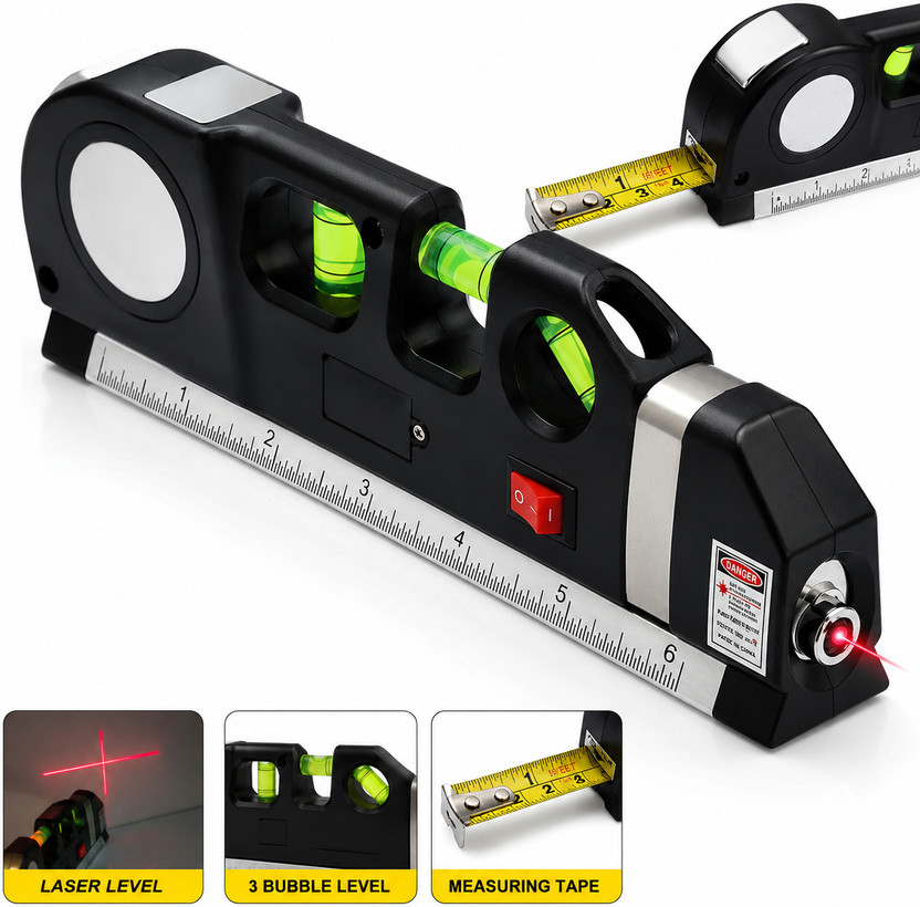 RAGHAVAM Laser Level Measuring Tape Tool with Red Laser & Bubble Level Multifunction Laser Level Measuring Tape Tool Magnetic Line Level(19 cm)