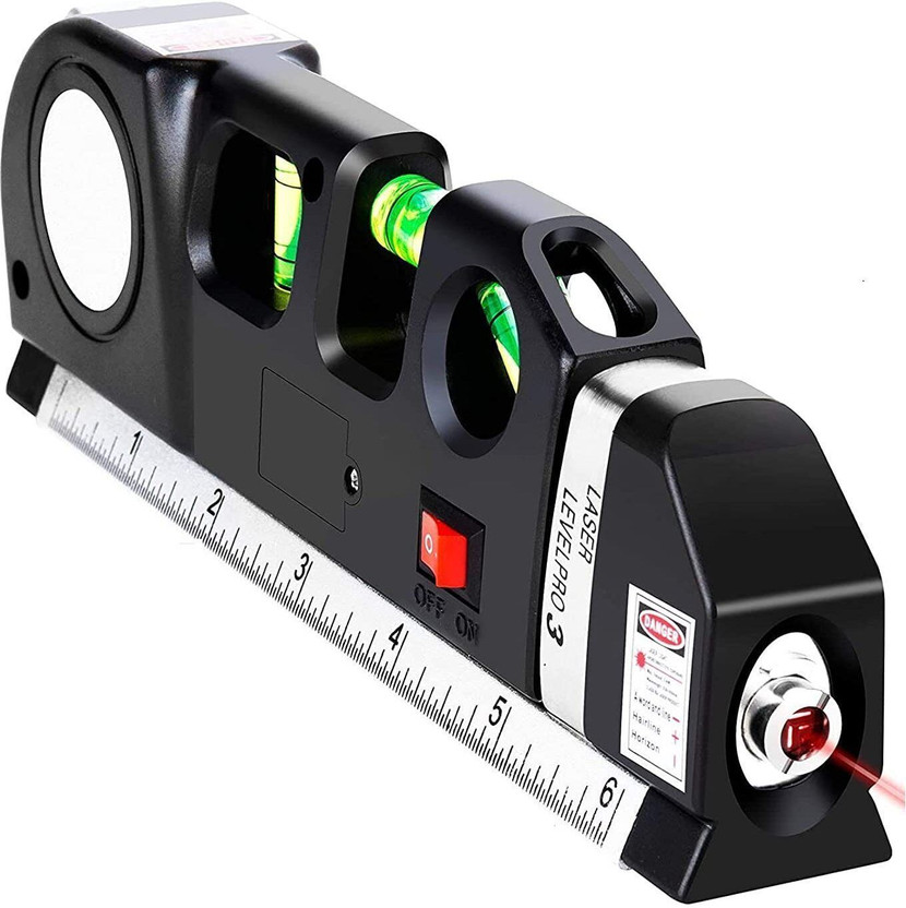 Real Instruments 3-in-1 Multipurpose Laser Level Pro 3 with Measuring Tape, Horizontal & Vertical Pro 3 with Measuring Tape Non-magnetic Line Level(250 cm)