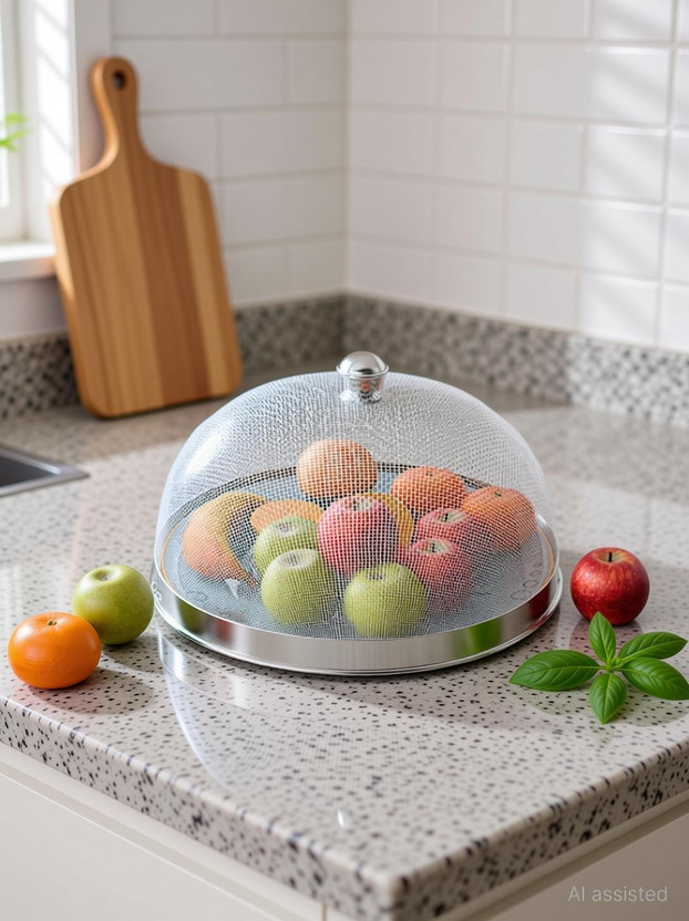 kitchenly 10 Inch Mesh Guard Stainless Steel Food Cover Dome | Silver 10 inch Lid, Pack of 1(Stainless Steel)
