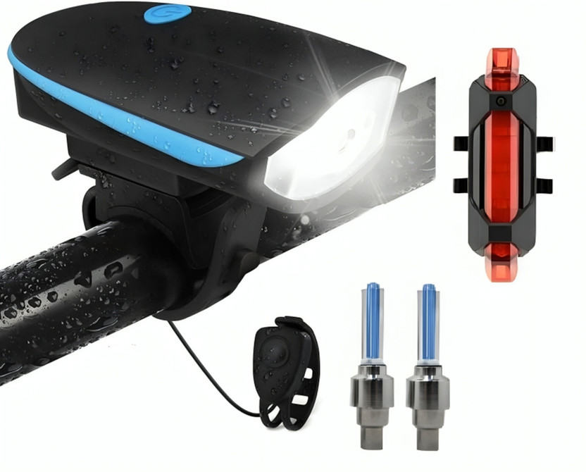 HAPPYRIDER Bicycle Bell Combo Of Front Cycle Light Back Tail Light And Tyre Valve Light Bell(Multicolor)