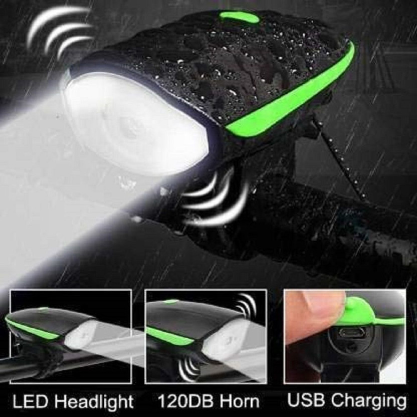 Online Experts Rechargeable Bike/Cycle Super Bright Light & Horn with 5 Different Horn Modes LED Front Light(Black, Green)