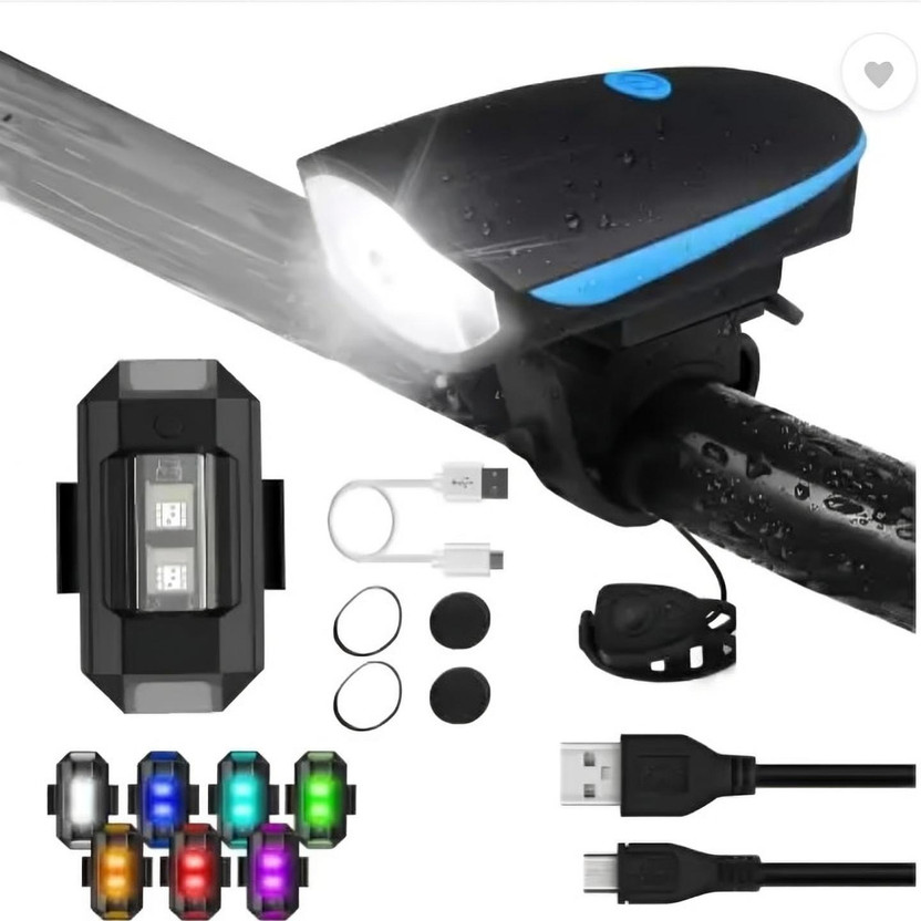 BLACKBELL Cycle Headlight, Horn With Taillight, Both USB Chargeable Waterproof (Combo) LED Front Rear Light Combo(Blue)