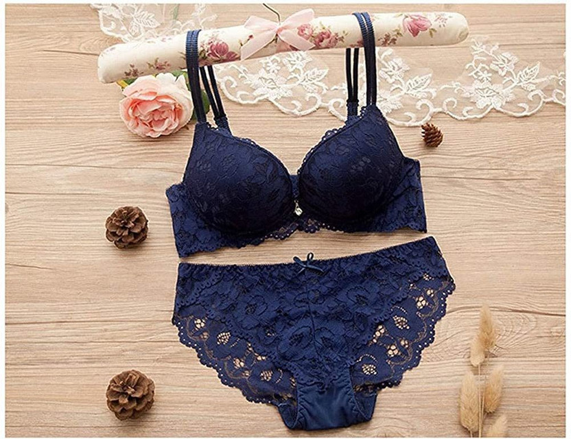 Unitrust Designer Women's Bra Panty Set Lace Push Up Solid Lingerie Set Lingerie Set