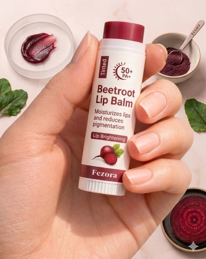 Fezora Lip Balm with SPF 50 PA+++ Brightening Beetroot Lip Balm For Dark Lips Kojic Acid, Vitamin E(Pack of: 1, 10 g)