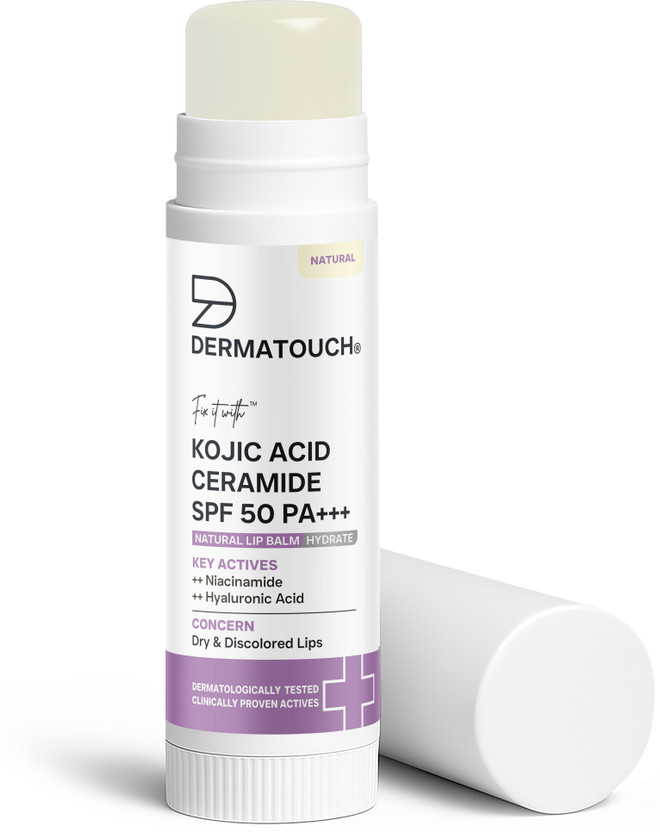 Dermatouch Kojic Acid Ceramide SPF 50 PA+++ Natural Lip Balm for Pigmented & Dry Lips Natural(Pack of: 1, 5 g)