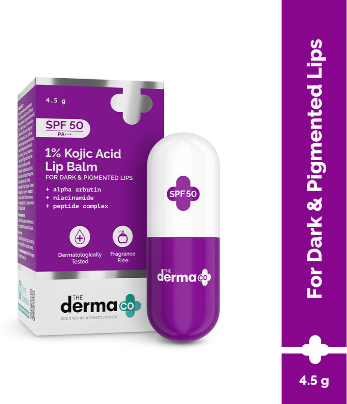 The Derma Co 1% Kojic Acid Lip Balm (4.5 g) Lightens Dark & Pigmented Lips | SPF 50 [Natural](Pack of: 1, 4.5 g)