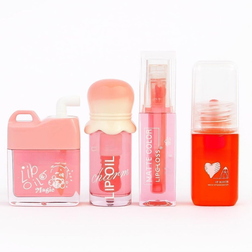 beinina Korean Cute Lip Oil Gloss Set of 4 Pcs | Long Lasting Plumper Waterproof 4pcs Fruit(Pack of: 4, 16 g)