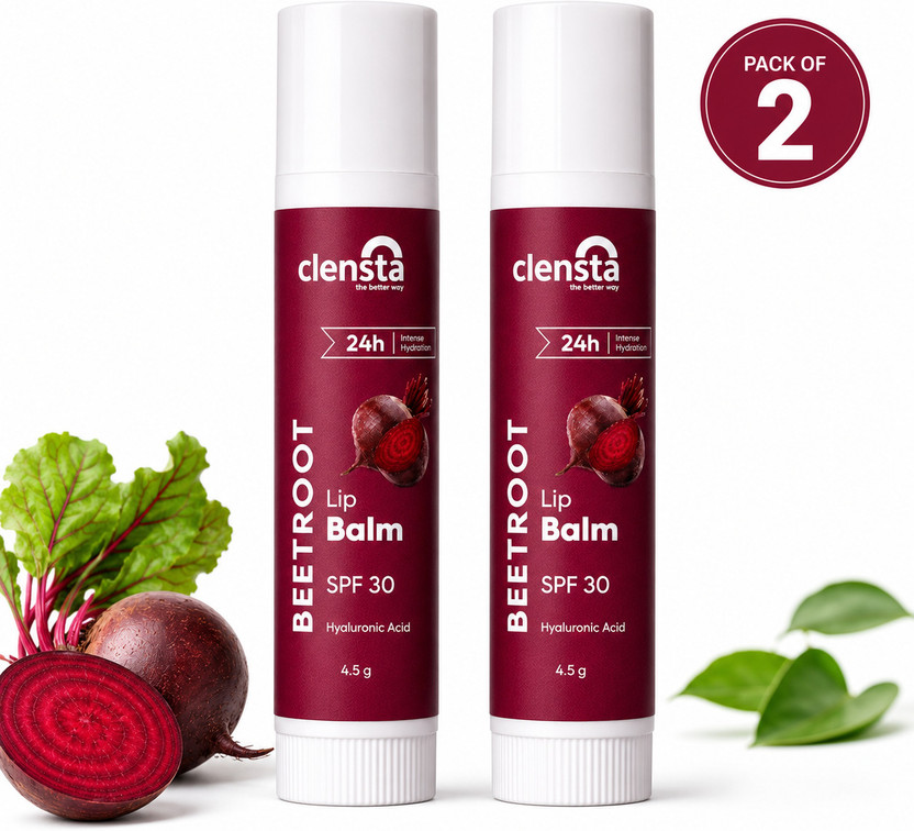 Clensta Beetroot Lip Balm With Hyaluronic Acid Spf 30 For Moisture & Lightens Dark Lips Beetroot(Pack of: 2, 10 g)